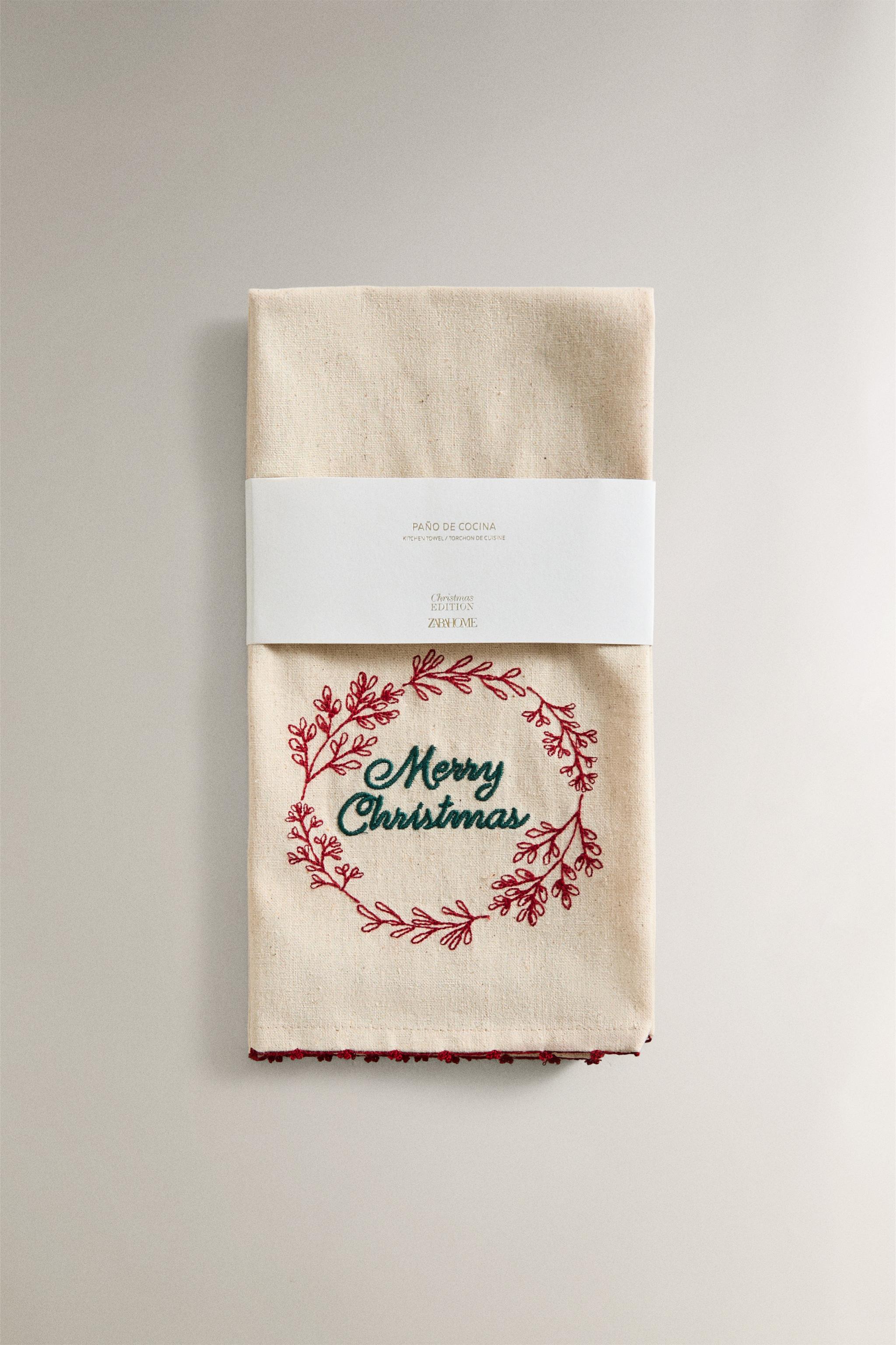 EMBROIDERED CHRISTMAS COTTON KITCHEN TOWEL